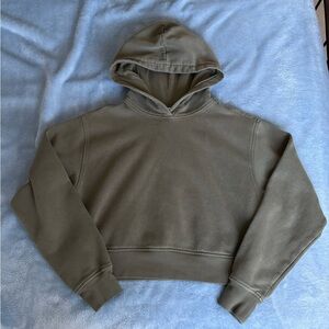 Abound Women’s Everyday Fleece Cropped Green Hooded Pullover Sweatshirt, Small